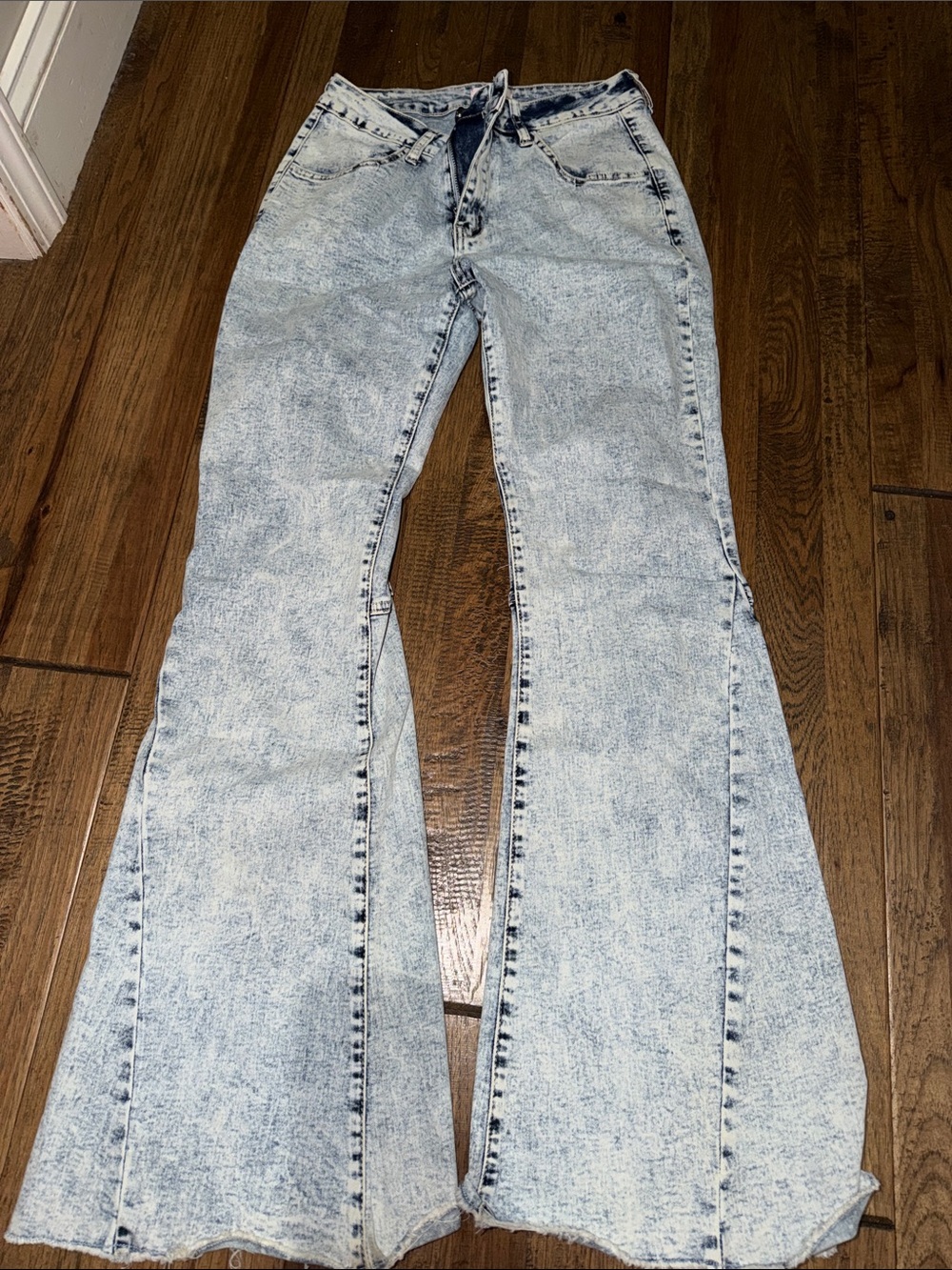 Pink Lily Light Acid Wash Flare Jeans - Light Blue